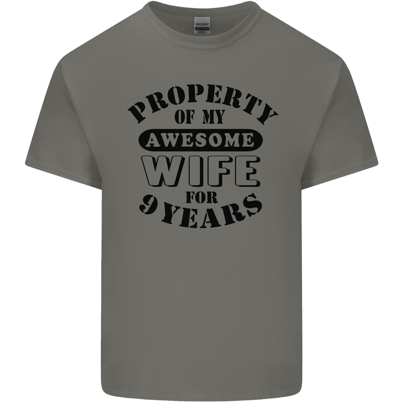 9th Wedding Anniversary 9 Year Funny Wife Mens Cotton T-Shirt Tee Top Charcoal