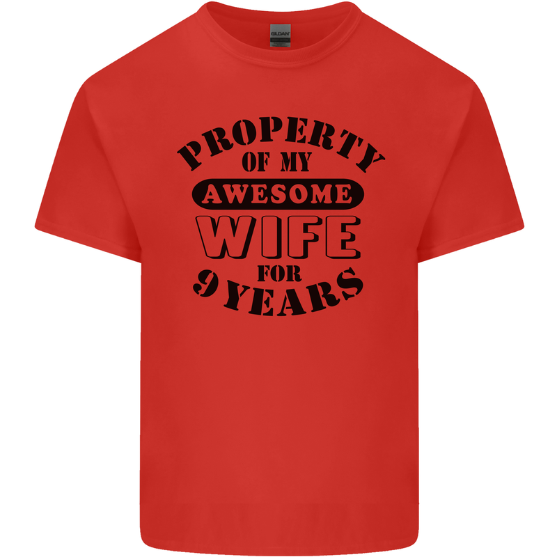 9th Wedding Anniversary 9 Year Funny Wife Mens Cotton T-Shirt Tee Top Red