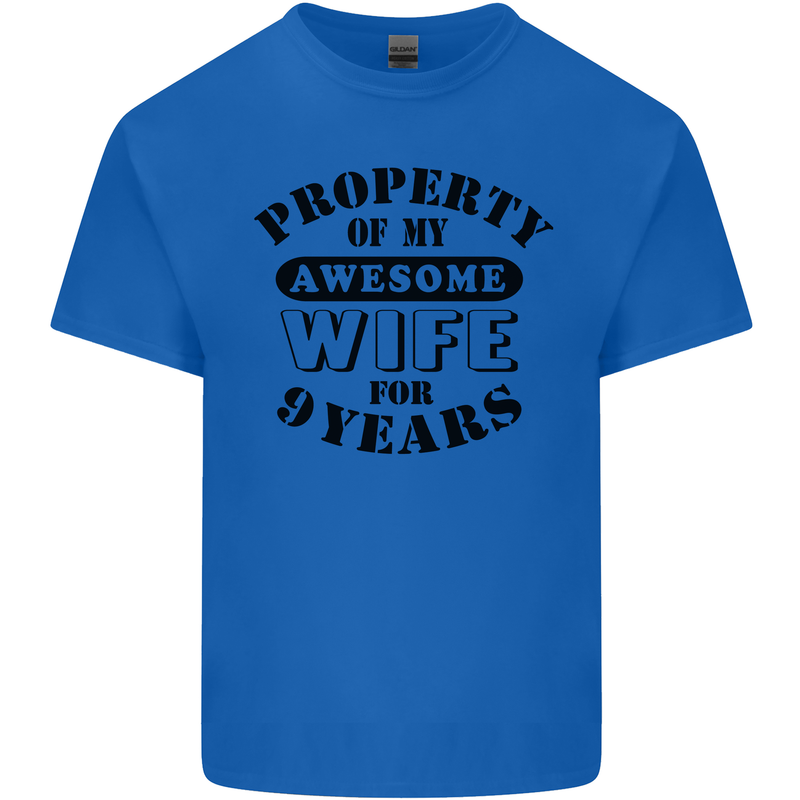 9th Wedding Anniversary 9 Year Funny Wife Mens Cotton T-Shirt Tee Top Royal Blue