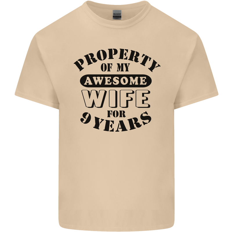 9th Wedding Anniversary 9 Year Funny Wife Mens Cotton T-Shirt Tee Top Sand