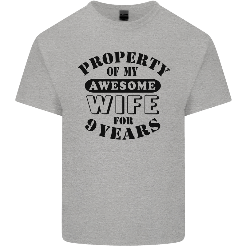 9th Wedding Anniversary 9 Year Funny Wife Mens Cotton T-Shirt Tee Top Sports Grey