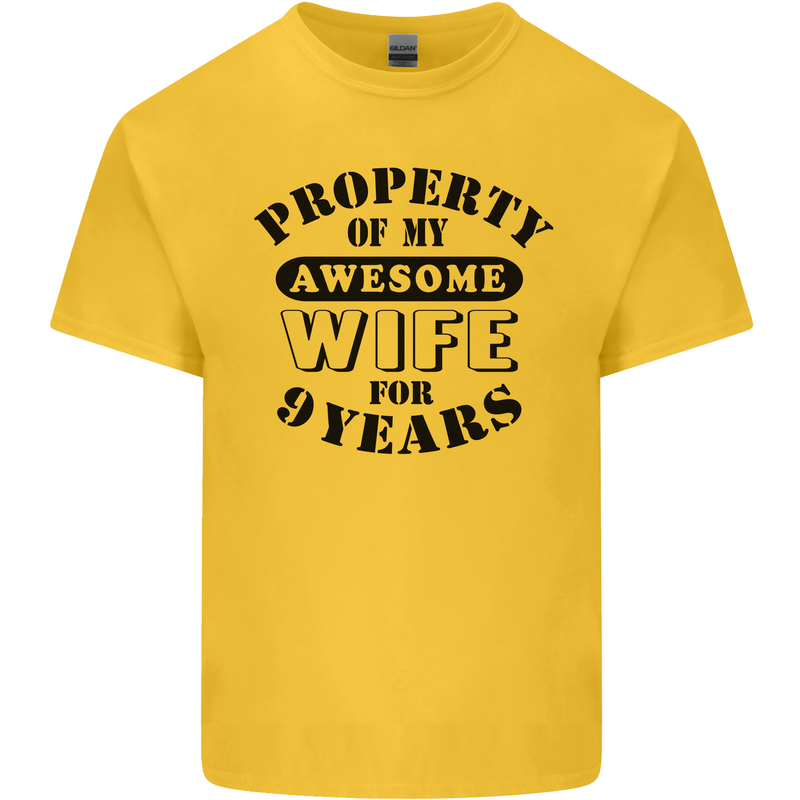 9th Wedding Anniversary 9 Year Funny Wife Mens Cotton T-Shirt Tee Top Yellow