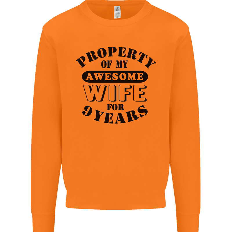 9th Wedding Anniversary 9 Year Funny Wife Mens Sweatshirt Jumper Orange