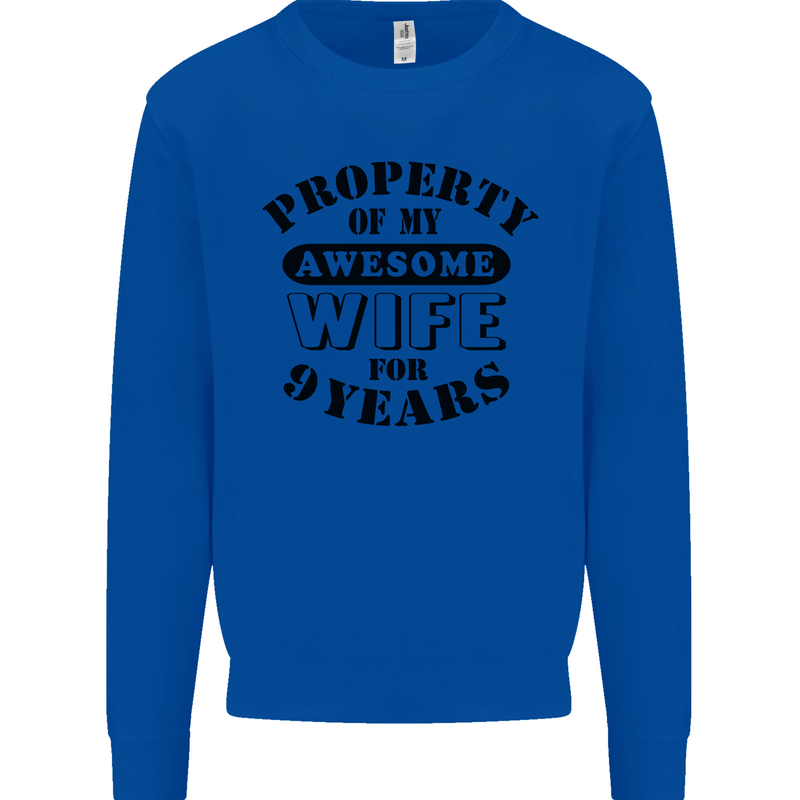 9th Wedding Anniversary 9 Year Funny Wife Mens Sweatshirt Jumper Royal Blue