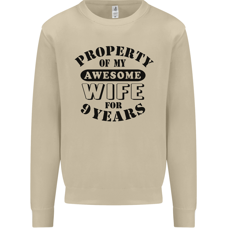 9th Wedding Anniversary 9 Year Funny Wife Mens Sweatshirt Jumper Sand