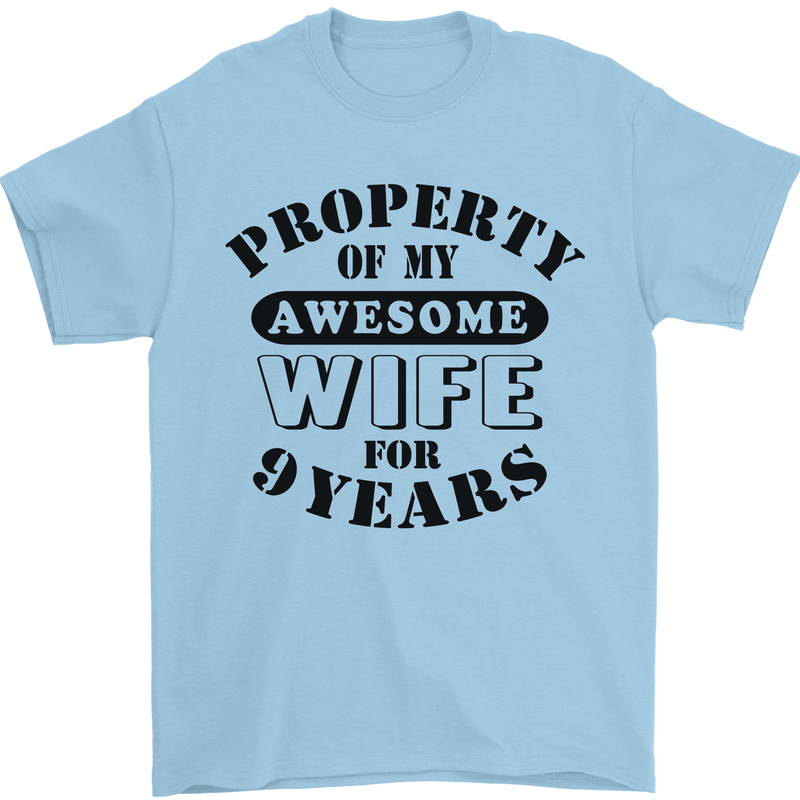 9th Wedding Anniversary 9 Year Funny Wife Mens T-Shirt 100% Cotton Light Blue