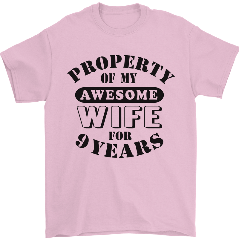 9th Wedding Anniversary 9 Year Funny Wife Mens T-Shirt 100% Cotton Light Pink