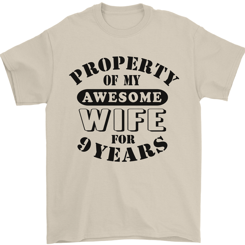 9th Wedding Anniversary 9 Year Funny Wife Mens T-Shirt 100% Cotton Sand