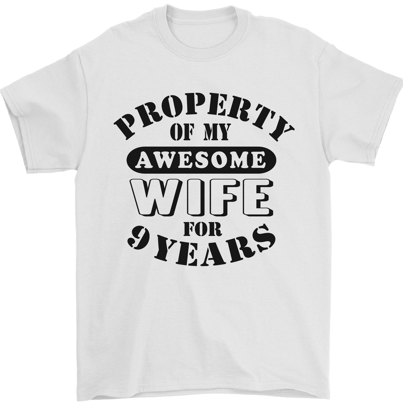 9th Wedding Anniversary 9 Year Funny Wife Mens T-Shirt 100% Cotton White