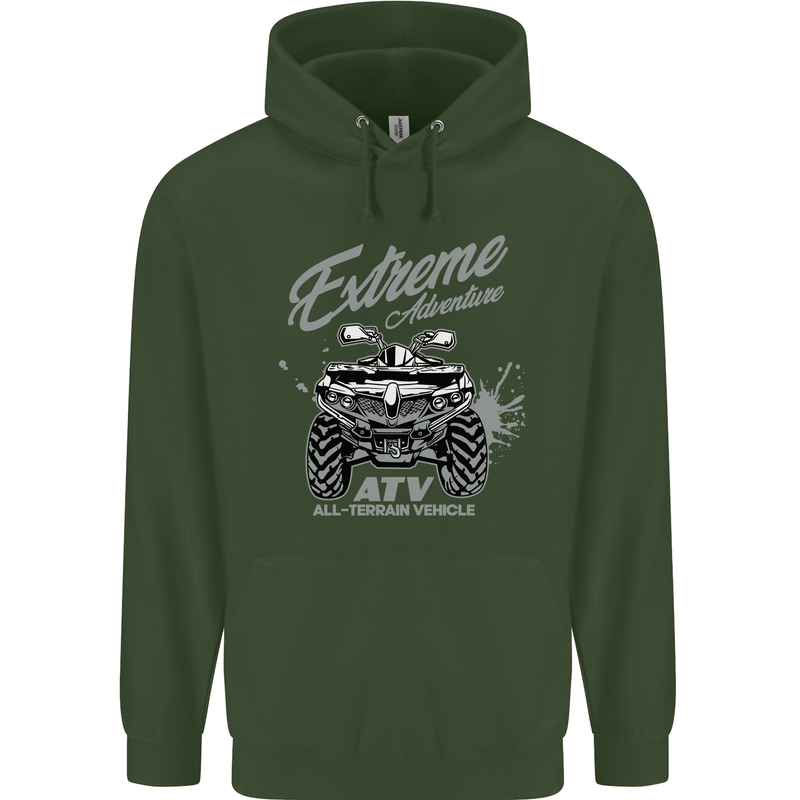 ATV All Terrain Vehicle 4X4 Quad Bike Childrens Kids Hoodie Forest Green