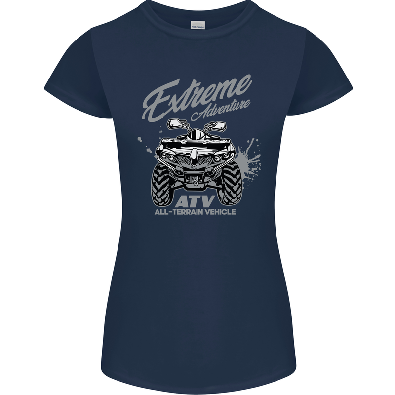 ATV All Terrain Vehicle 4X4 Quad Bike Womens Petite Cut T-Shirt Navy Blue