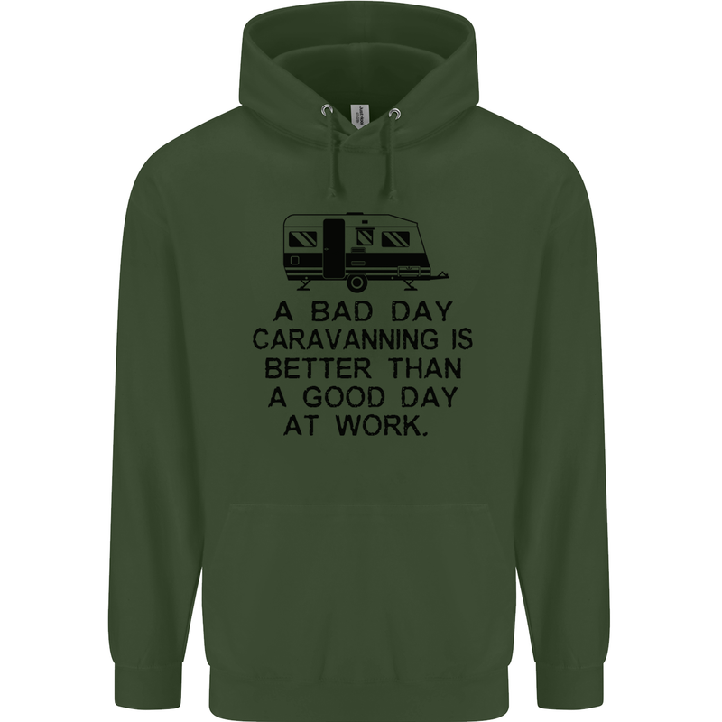 A Bad Day Caravanning Caravan Funny Mens 80% Cotton Hoodie Forest Green