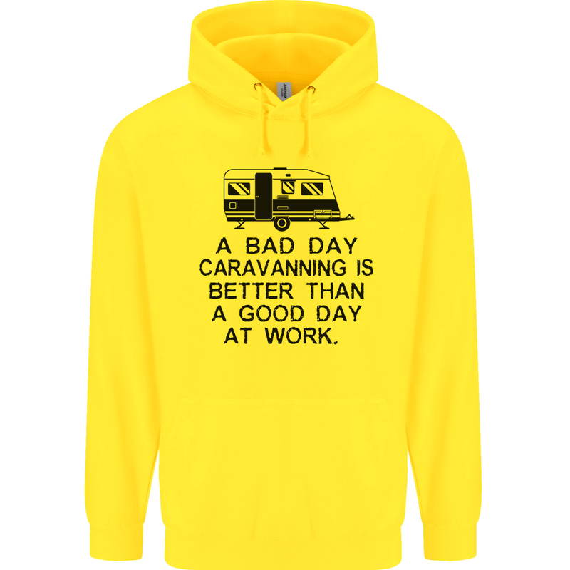 A Bad Day Caravanning Caravan Funny Mens 80% Cotton Hoodie Yellow