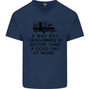 A Bad Day Caravanning Caravan Funny Mens V-Neck Cotton T-Shirt Navy Blue