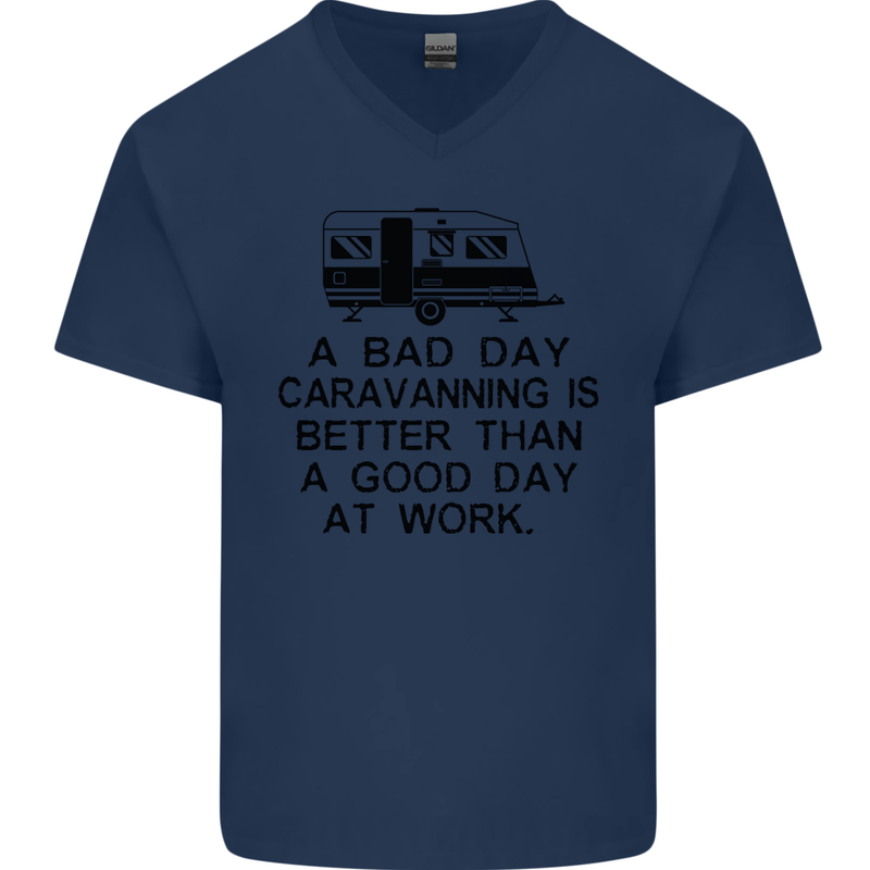 A Bad Day Caravanning Caravan Funny Mens V-Neck Cotton T-Shirt Navy Blue