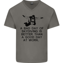 A Bad Day of Skydiving Para Skydiving Mens V-Neck Cotton T-Shirt Charcoal