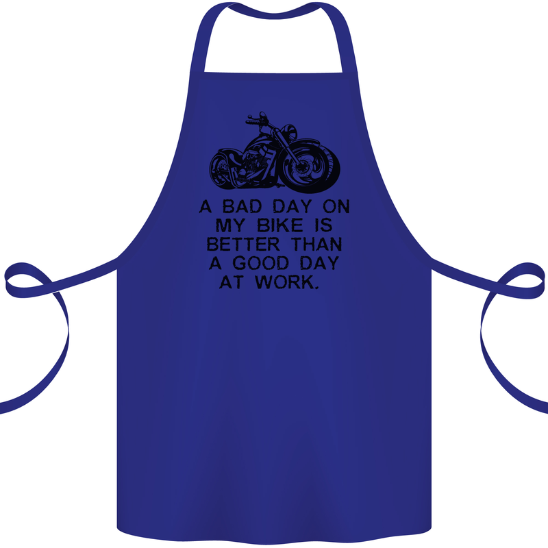 A Bad Day on My Bike Motorbike Biker Cotton Apron 100% Organic Royal Blue