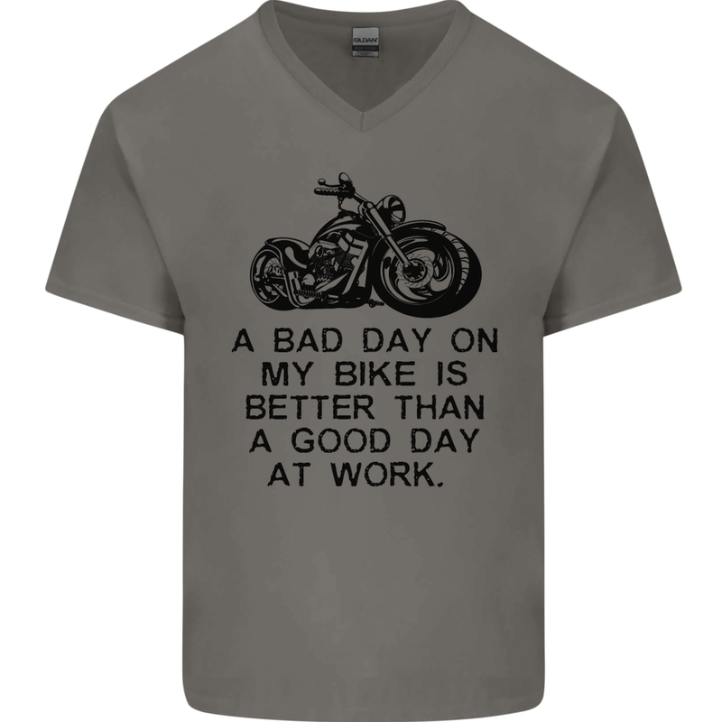 A Bad Day on My Bike Motorbike Biker Mens V-Neck Cotton T-Shirt Charcoal