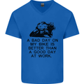 A Bad Day on My Bike Motorcycle Biker Mens V-Neck Cotton T-Shirt Royal Blue