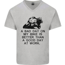 A Bad Day on My Bike Motorcycle Biker Mens V-Neck Cotton T-Shirt Sports Grey