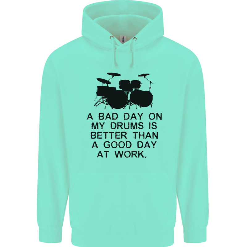 A Bad Day on My Drums Drummer Drumming Childrens Kids Hoodie Peppermint