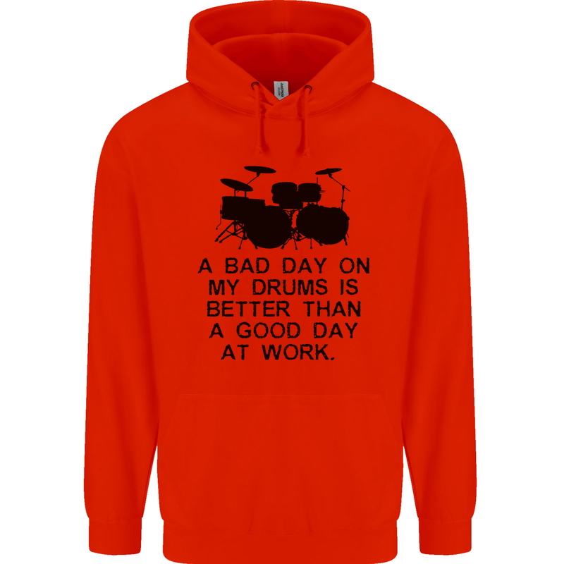 A Bad Day on My Drums Drummer Drumming Mens 80% Cotton Hoodie Bright Red