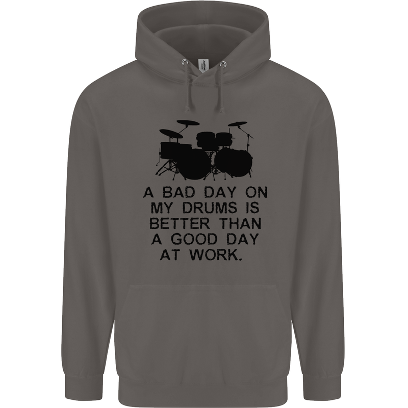 A Bad Day on My Drums Drummer Drumming Mens 80% Cotton Hoodie Charcoal