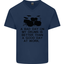 A Bad Day on My Drums Drummer Drumming Mens V-Neck Cotton T-Shirt Navy Blue