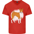 A Basenji Dog Mens V-Neck Cotton T-Shirt Red