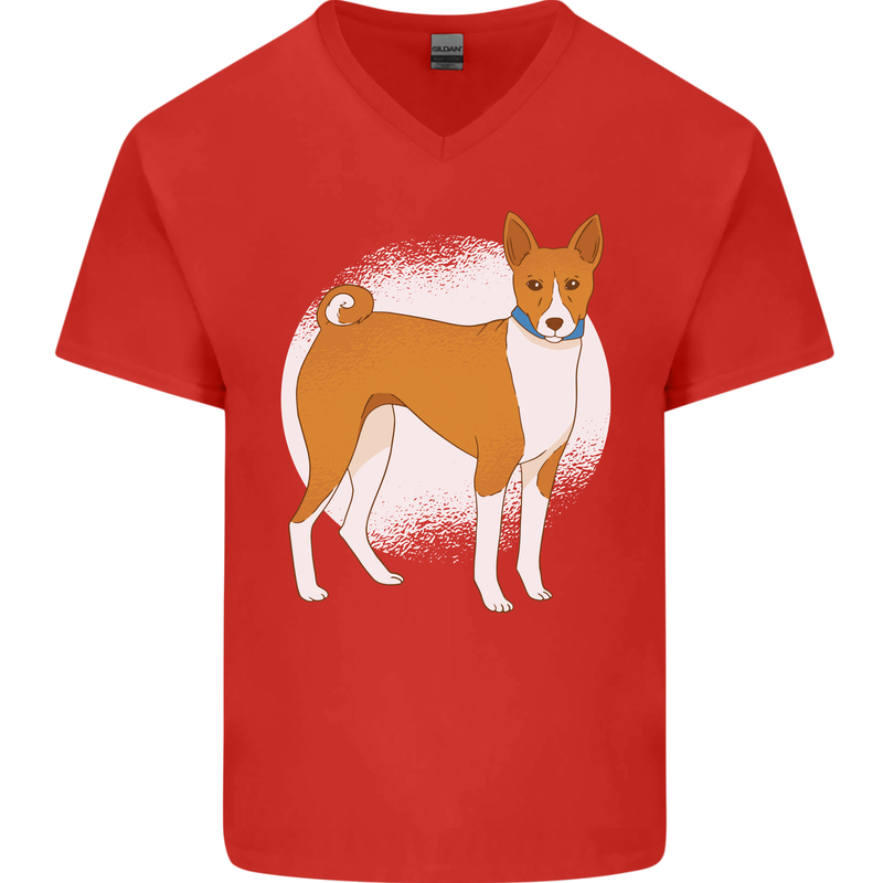 A Basenji Dog Mens V-Neck Cotton T-Shirt Red