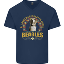 A Beagle Dog Mens V-Neck Cotton T-Shirt Navy Blue