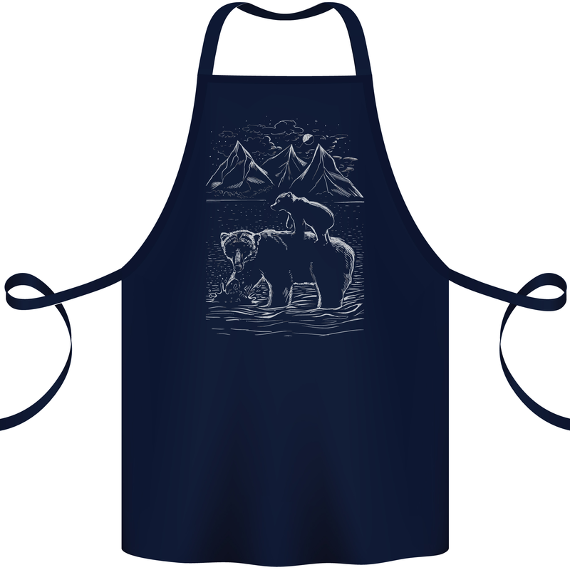 A Bear and It's Cub Cotton Apron 100% Organic Navy Blue