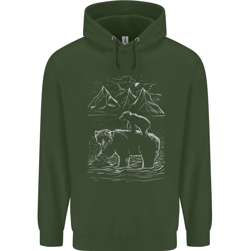 A Bear and It's Cub Mens 80% Cotton Hoodie Forest Green