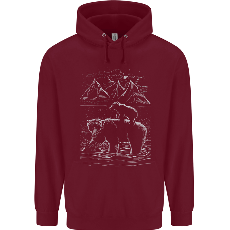 A Bear and It's Cub Mens 80% Cotton Hoodie Maroon