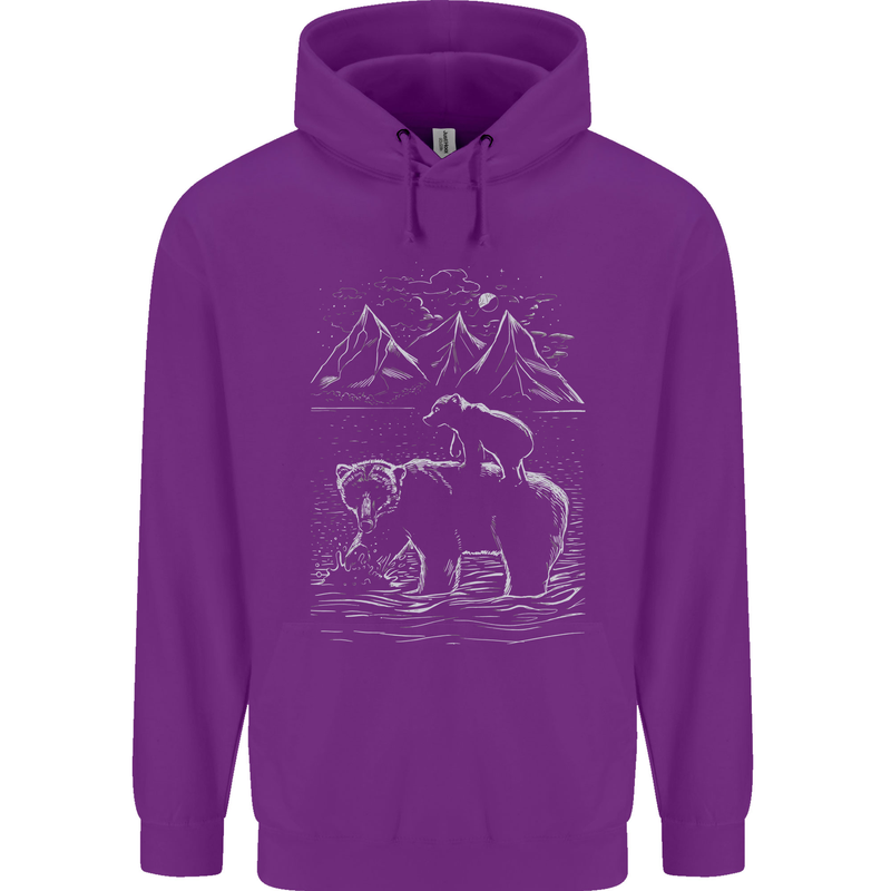 A Bear and It's Cub Mens 80% Cotton Hoodie Purple
