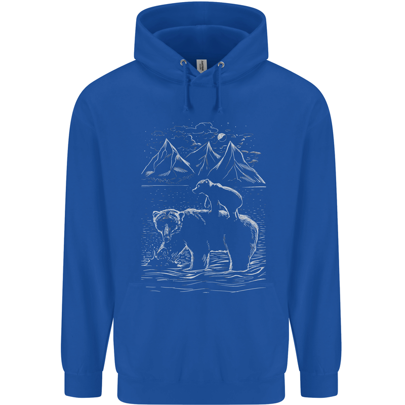A Bear and It's Cub Mens 80% Cotton Hoodie Royal Blue