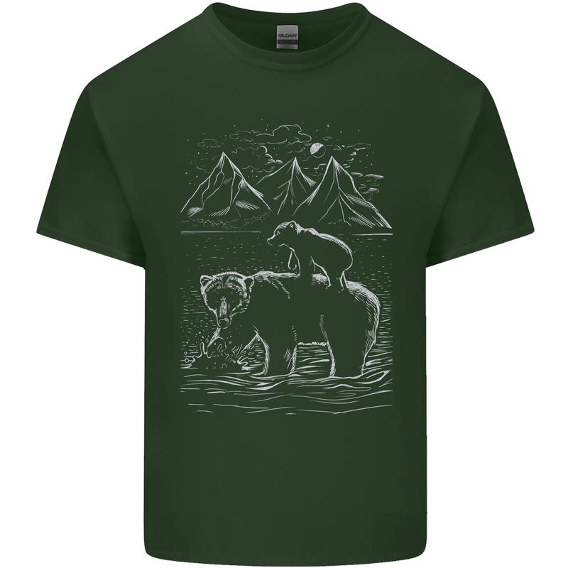 A Bear and It's Cub Mens Cotton T-Shirt Tee Top Forest Green