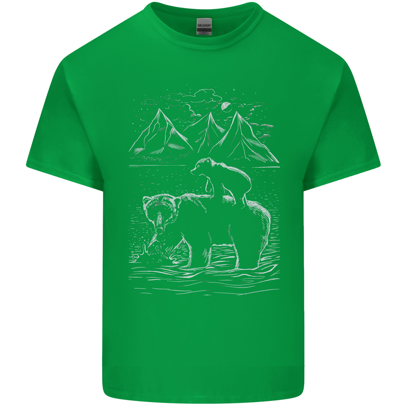 A Bear and It's Cub Mens Cotton T-Shirt Tee Top Irish Green