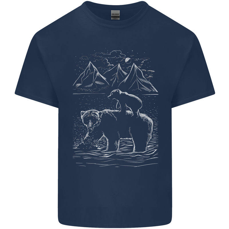 A Bear and It's Cub Mens Cotton T-Shirt Tee Top Navy Blue