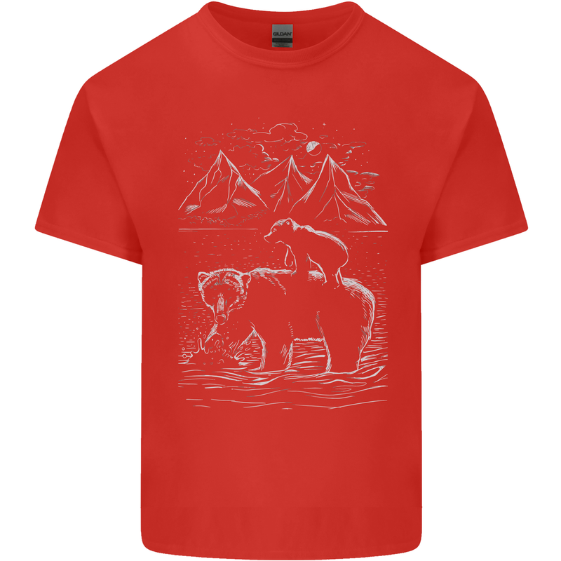 A Bear and It's Cub Mens Cotton T-Shirt Tee Top Red