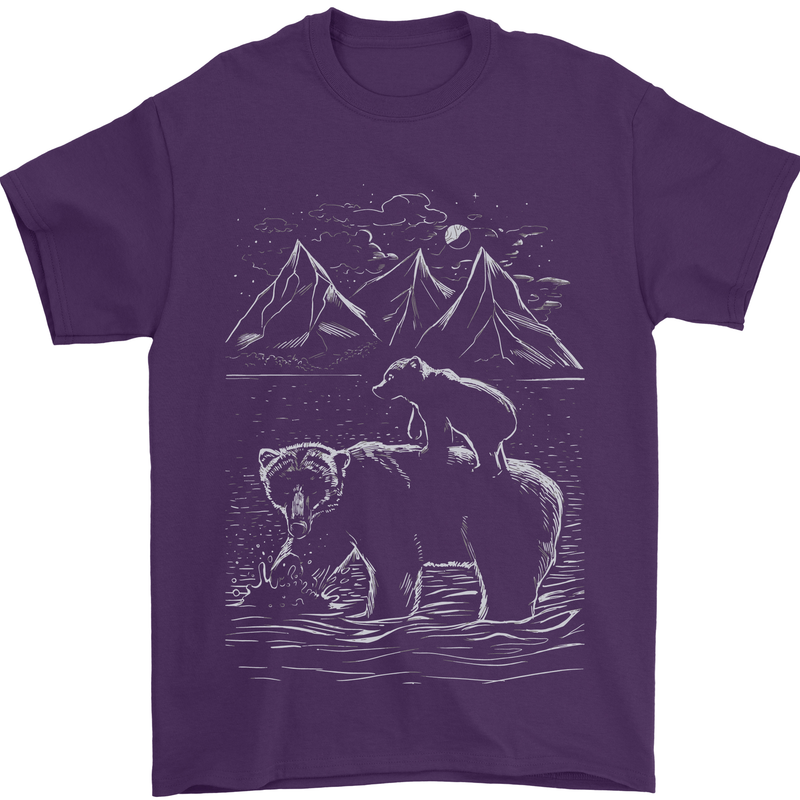 A Bear and It's Cub Mens T-Shirt 100% Cotton Purple