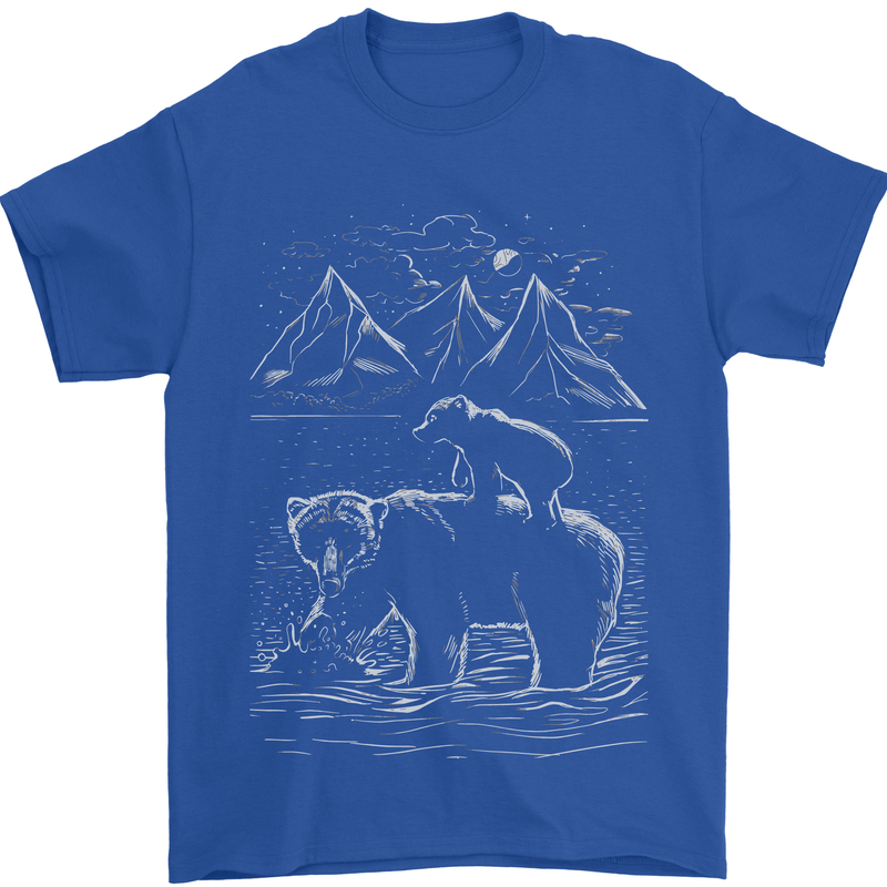 A Bear and It's Cub Mens T-Shirt 100% Cotton Royal Blue