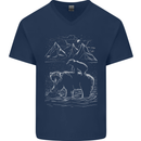 A Bear and It's Cub Mens V-Neck Cotton T-Shirt Navy Blue