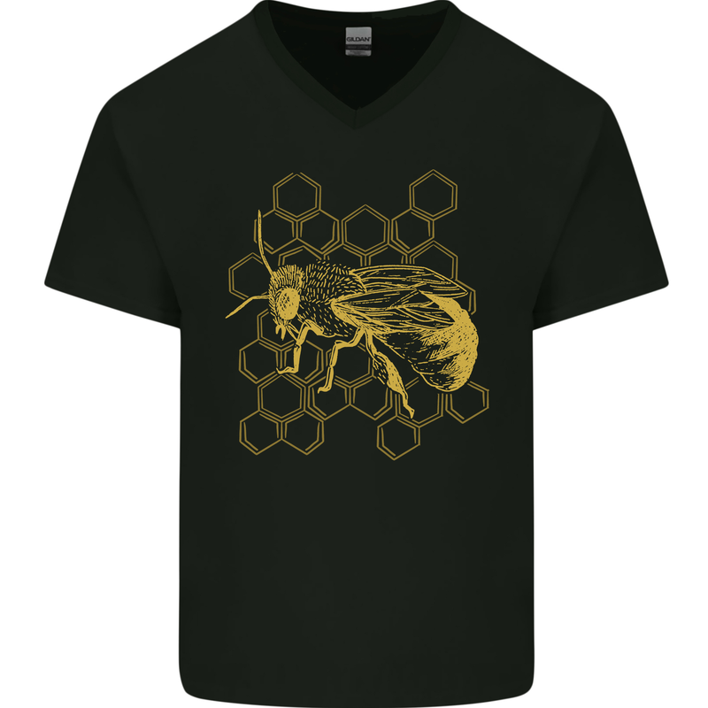 A Bee Design Mens V-Neck Cotton T-Shirt Black