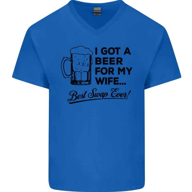 A Beer for My Wife Best Swap Ever Funny Mens V-Neck Cotton T-Shirt Royal Blue