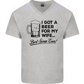 A Beer for My Wife Best Swap Ever Funny Mens V-Neck Cotton T-Shirt Sports Grey