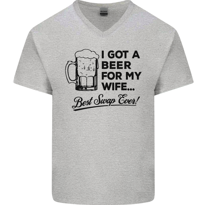 A Beer for My Wife Best Swap Ever Funny Mens V-Neck Cotton T-Shirt Sports Grey