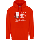 A Beer for My Wife Funny Alcohol BBQ Mens 80% Cotton Hoodie Bright Red