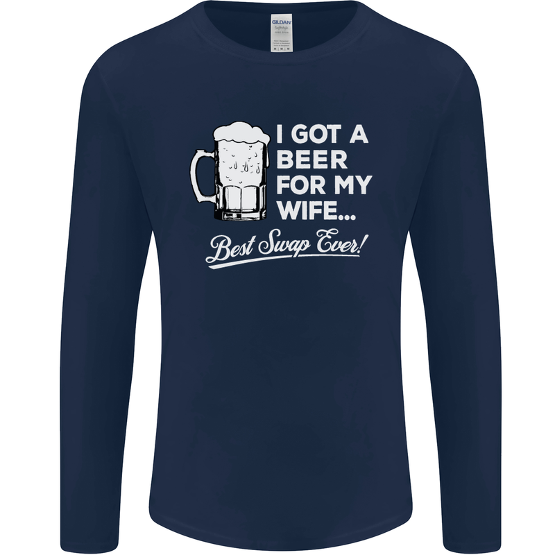 A Beer for My Wife Funny Alcohol BBQ Mens Long Sleeve T-Shirt Navy Blue