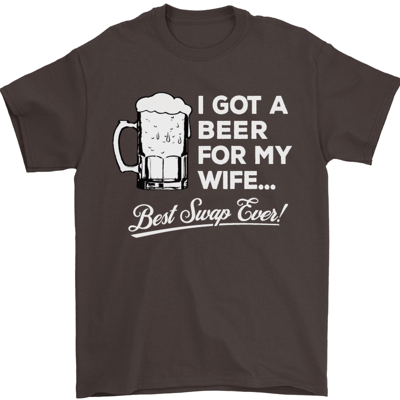 A Beer for My Wife Funny Alcohol BBQ Mens T-Shirt Cotton Gildan Dark Chocolate
